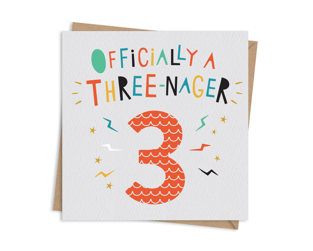 Three-nager - Orange - Age 3 Birthday Card