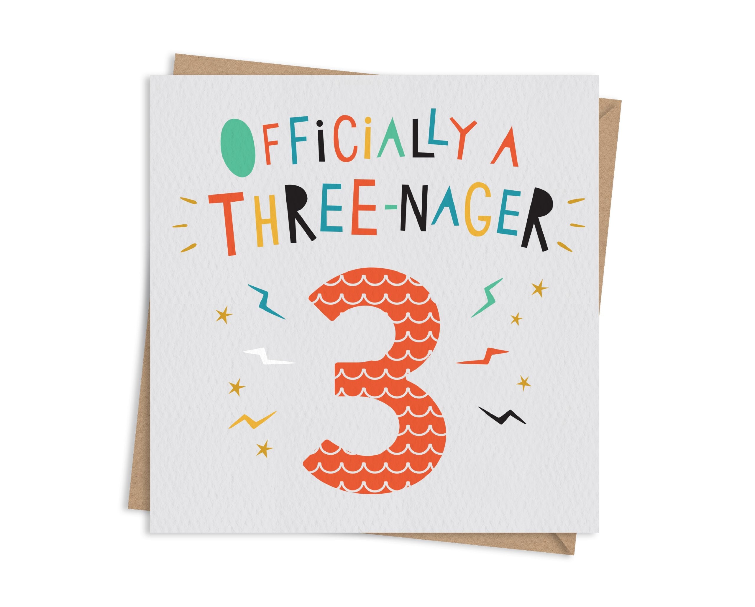 Three-nager - Orange - Age 3 Birthday Card