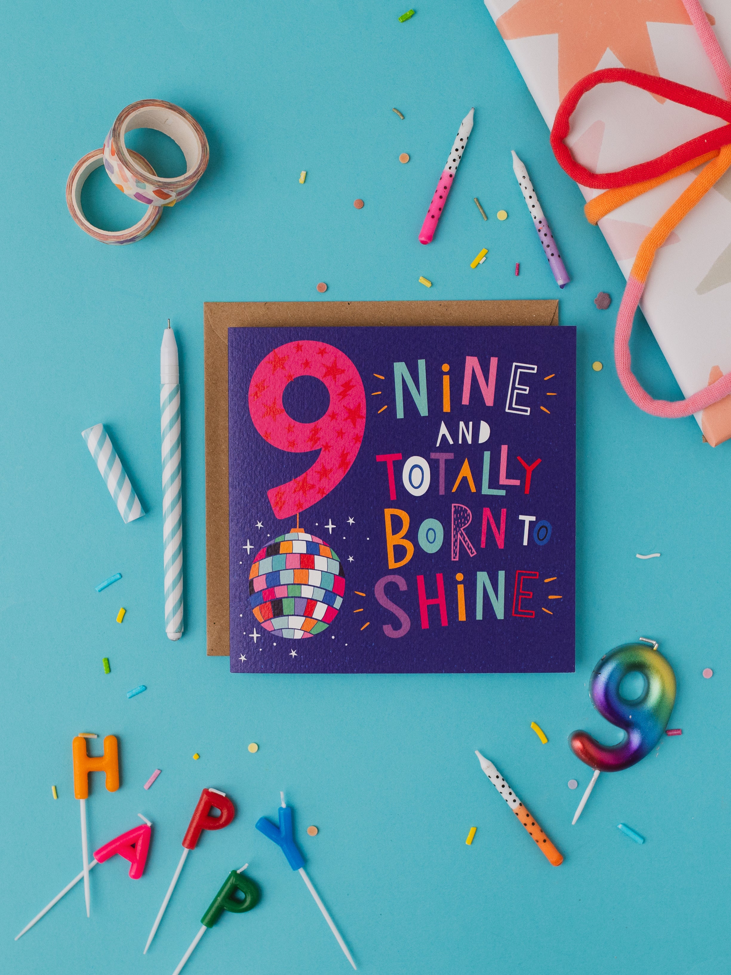 Nine and Born to Shine - 9th Birthday Card